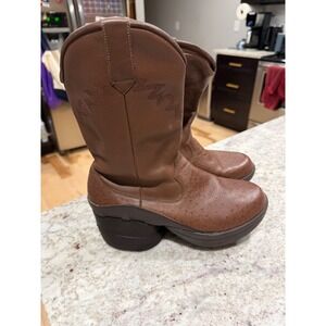 Z Coil Western Cowboy Boots Brown Faux Os Chunky Heel Women's Size 8